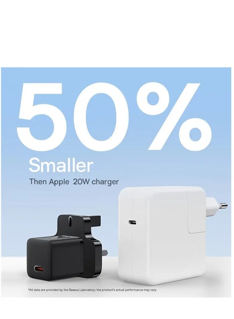 Baseus - iPhone Charger Type C PD GaN5 Pro 20W Fast Charger USB C Plug iPhone 15 Fast Charger Head Type-C Power Universal Travel Adapter USB-C Charger For iPhone 15/15 Pro Max/15 Pro/15 Plus/14/13/12/11 Black - Image 1