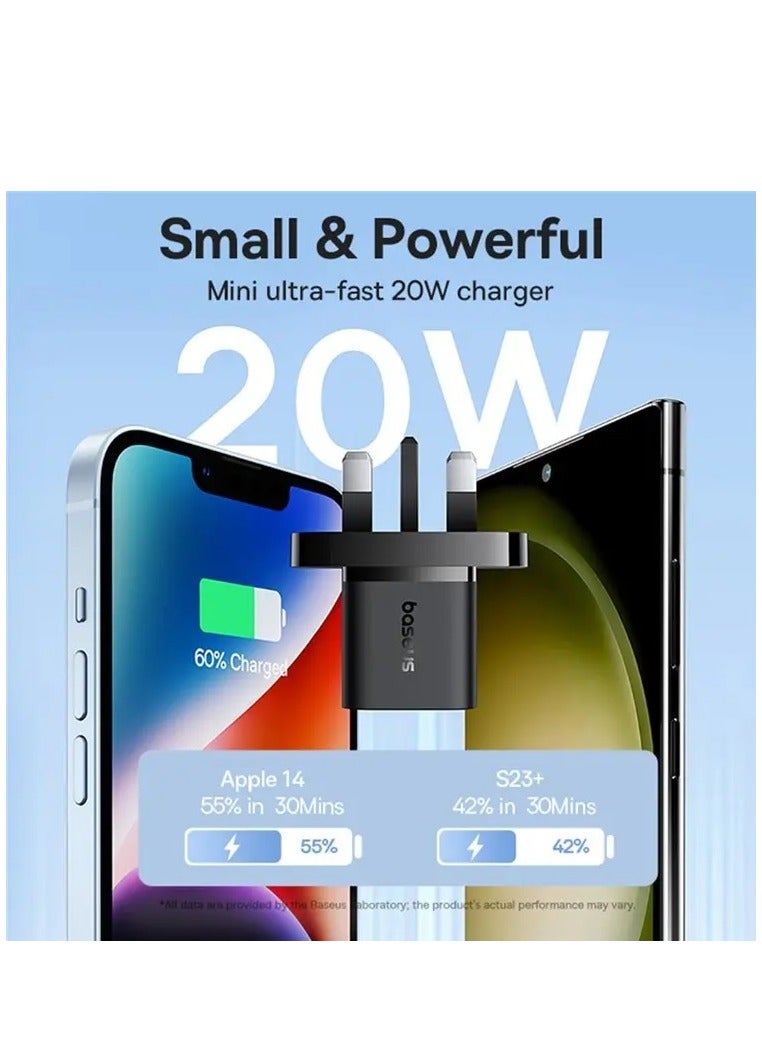 Baseus - iPhone Charger Type C PD GaN5 Pro 20W Fast Charger USB C Plug iPhone 15 Fast Charger Head Type-C Power Universal Travel Adapter USB-C Charger For iPhone 15/15 Pro Max/15 Pro/15 Plus/14/13/12/11 Black - Image 1