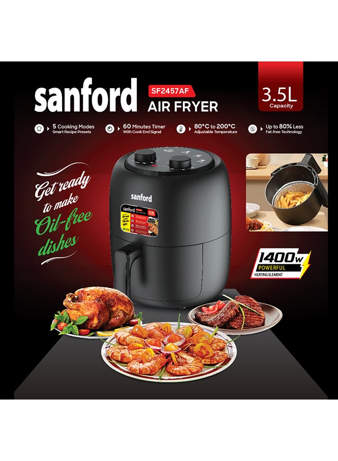 Sanford - Compact Air Fryer for Fast Crispy Cooking with Roast, Bake, Grill Functions, 5 modes, Adjustable Temperature, Timer 3.5 L 1400 W SF2457AF BS Black - Image 1