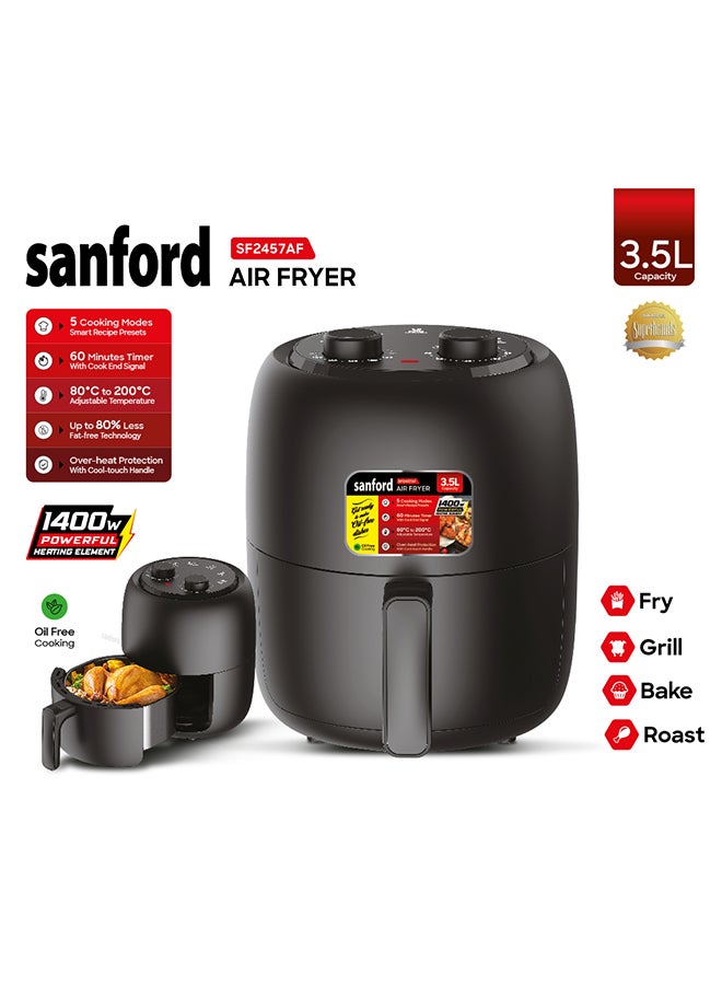 Sanford - Compact Air Fryer for Fast Crispy Cooking with Roast, Bake, Grill Functions, 5 modes, Adjustable Temperature, Timer 3.5 L 1400 W SF2457AF BS Black - Image 1