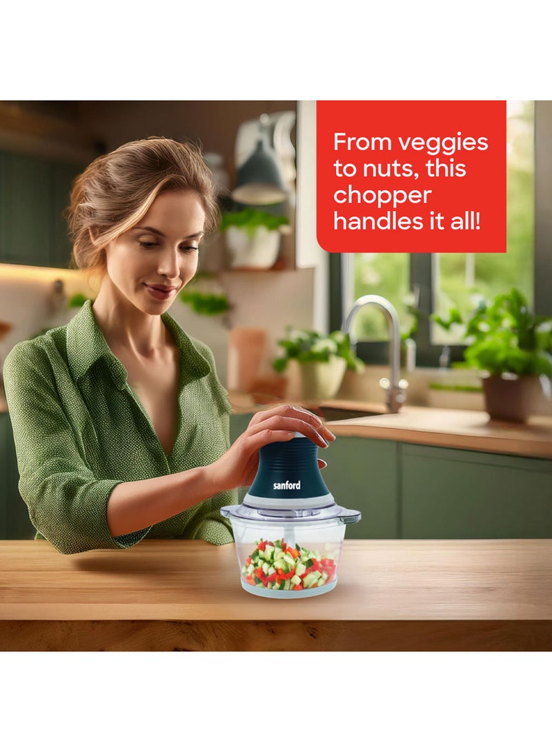 Sanford Electric Food Chopper 2L with Stainless Steel Blades, Ideal for Chopping Meat, Vegetables, Fruits, Nuts & Making Mayonnaise 2 L 500 W SF5588FC BS Blue Tiber  - Image 2