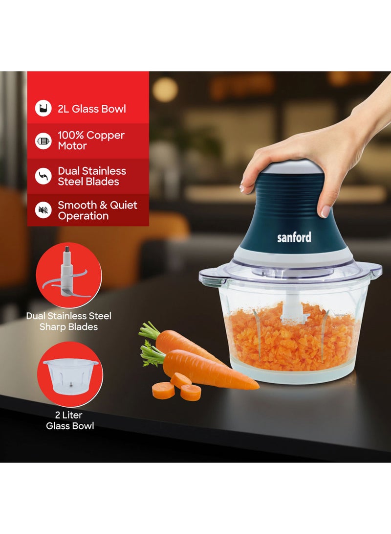 Sanford Electric Food Chopper 2L with Stainless Steel Blades, Ideal for Chopping Meat, Vegetables, Fruits, Nuts & Making Mayonnaise 2 L 500 W SF5588FC BS Blue Tiber  - Image 4