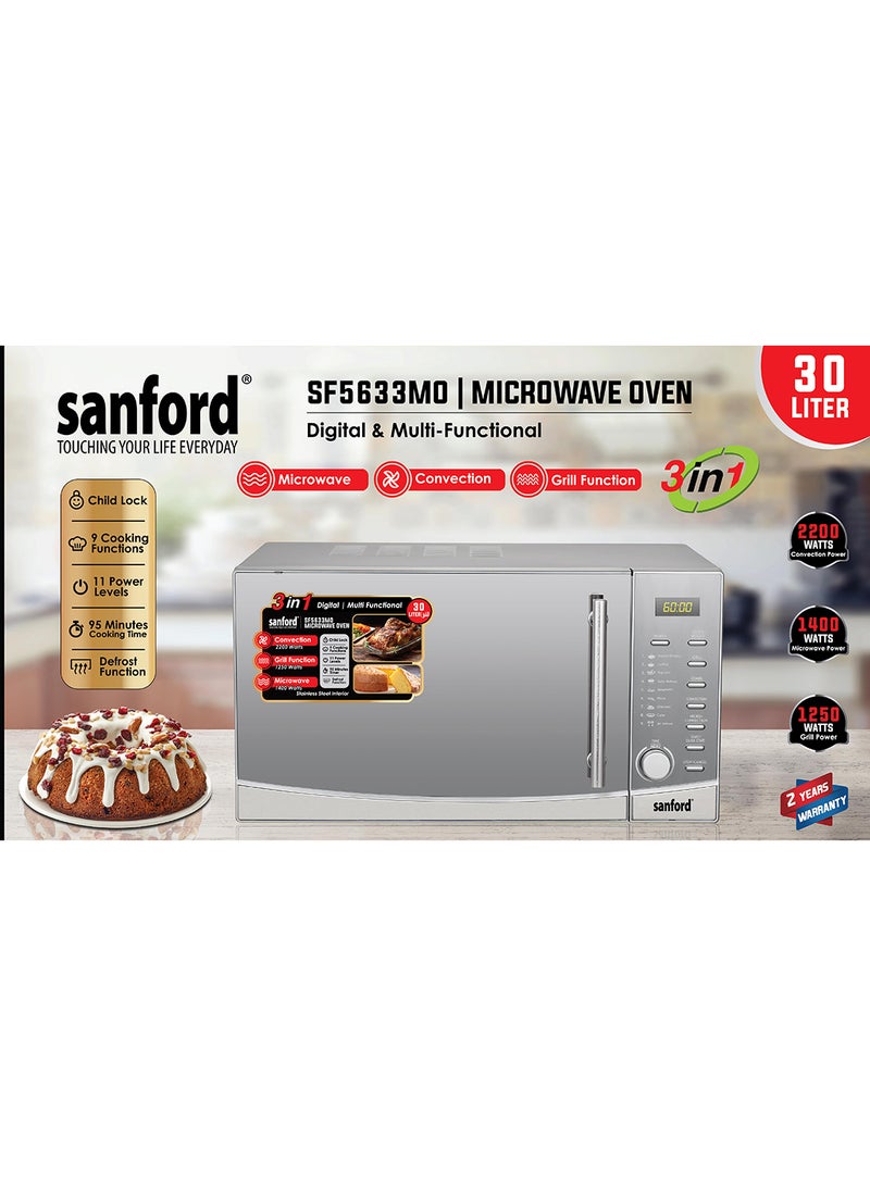 Sanford SANFORD MICROWAVE OVEN 30.0 LT WITH CONVECTION 30 L 2200 W SF5633MO BS Silver  - Image 3