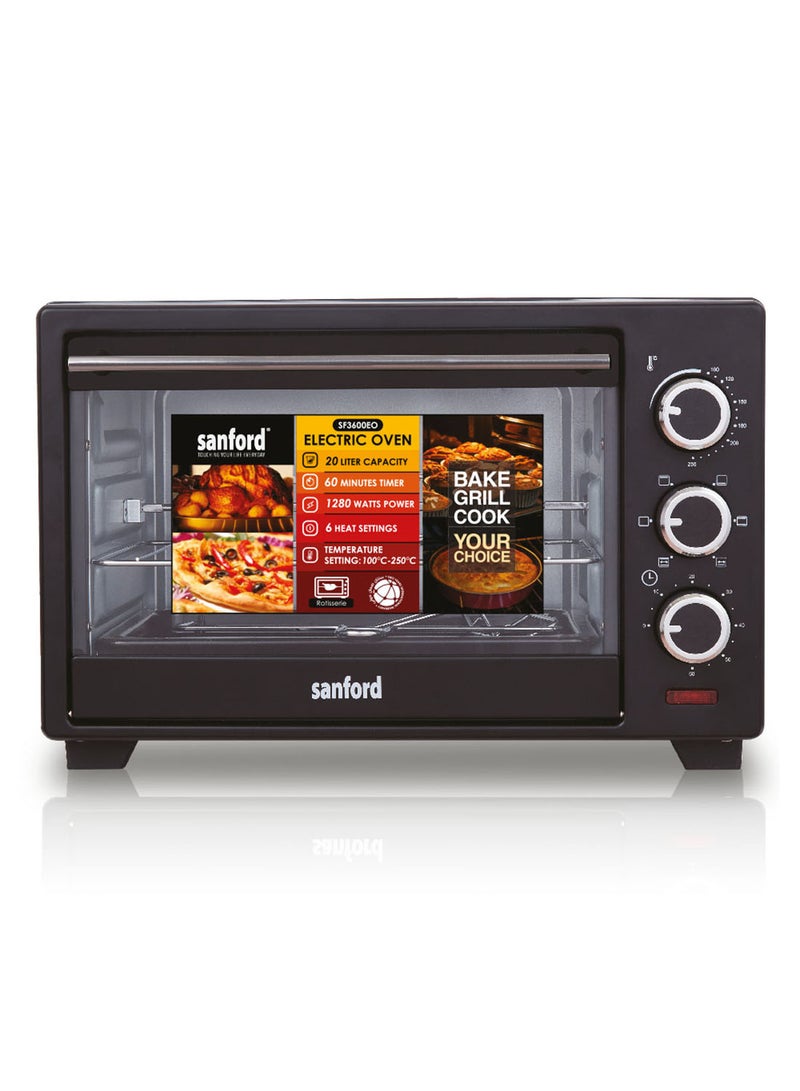 Sanford SANFORD ELECTRIC OVEN 20.0 LITRE 1280 WATTS 20 L 1280 W SF3600EO BS Black/Silver  - Image 2