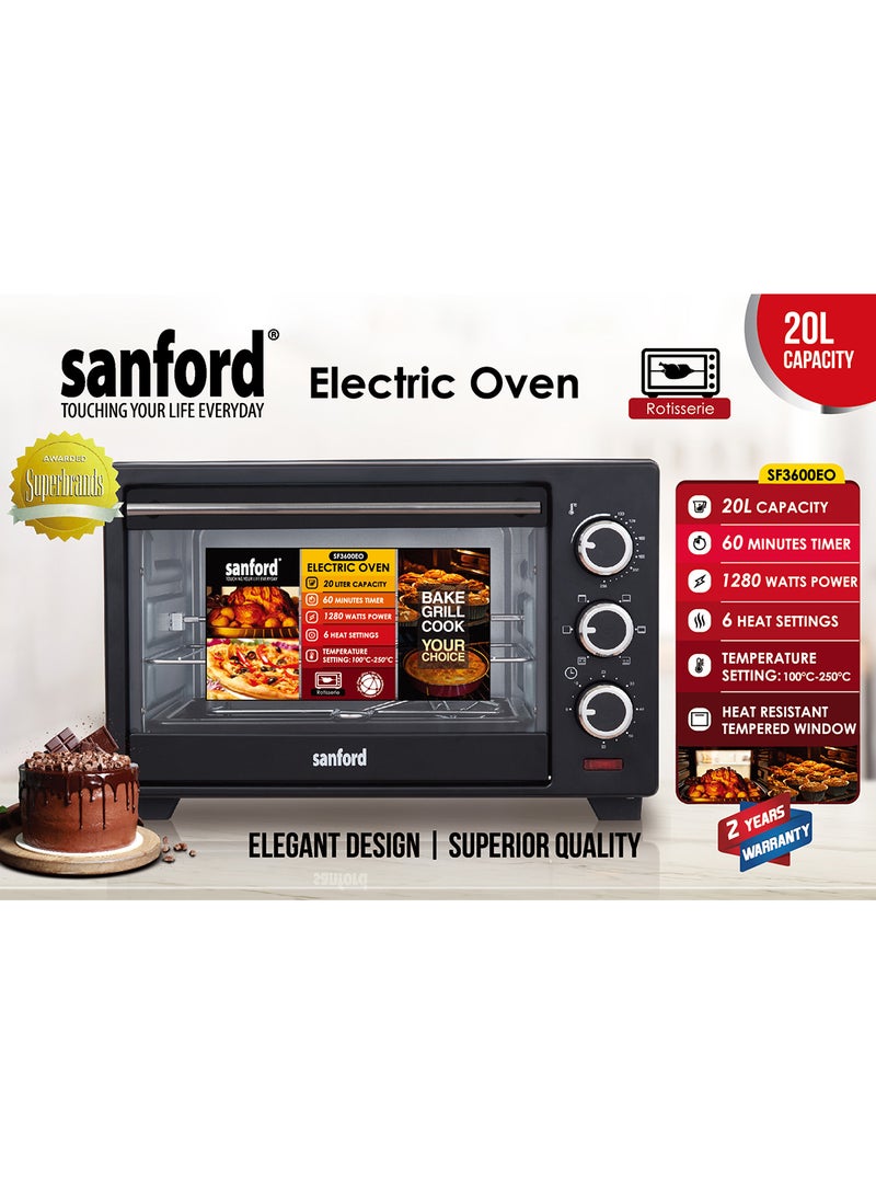 Sanford SANFORD ELECTRIC OVEN 20.0 LITRE 1280 WATTS 20 L 1280 W SF3600EO BS Black/Silver  - Image 1