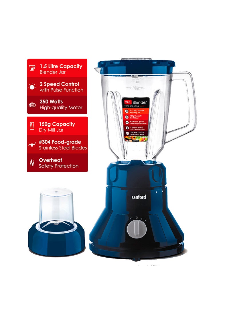 سانفورد خلاط سانفورد 2 في 1 بقوة 350 وات وسعة 1.5 لتر وسعة 1.5 لتر وقوة 350 وات SF6803BR BS متعدد الألوان - Image 3