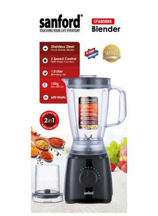 2 IN 1 Dry & Mix Blender with 1.8L Plastic Jar and 150g Grinding  Jar,  Stainless Steel Blades, 2 Speed Modes, Safety Jar Lock 1.8 L 600 W SF6808BR Multicolour - pnsku/N70009114V/45/_/1697215539/70508627-f458-4527-ac98-b20b93e13bcf