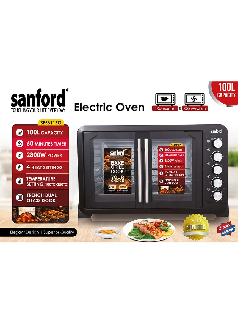 Sanford SANFORD DOUBLE DOOR ELECTRIC OVEN 100.0 LITRE 2800W 100 L 2800 W SF5611EO 100L BS Black  - Image 1