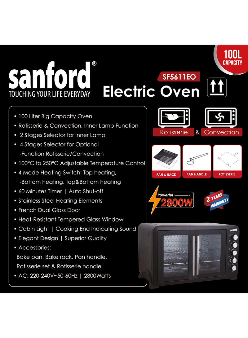 Sanford SANFORD DOUBLE DOOR ELECTRIC OVEN 100.0 LITRE 2800W 100 L 2800 W SF5611EO 100L BS Black  - Image 5