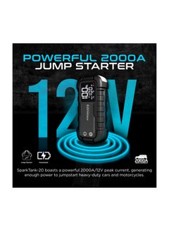 PROMATE 20000 mAh 20000 mAh iPhone 16 Power Bank, Car Starter 2000A/12V Peak Current Portable Jump Starter With 45W USB-C Power Delivery, Dual QC 3.0 USB Ports, LED Light And Smart Clamp For Cars, iPhone 15 - Black  - Image 2