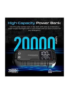 PROMATE 20000 mAh 20000 mAh iPhone 16 Power Bank, Car Starter 2000A/12V Peak Current Portable Jump Starter With 45W USB-C Power Delivery, Dual QC 3.0 USB Ports, LED Light And Smart Clamp For Cars, iPhone 15 - Black  - Image 5