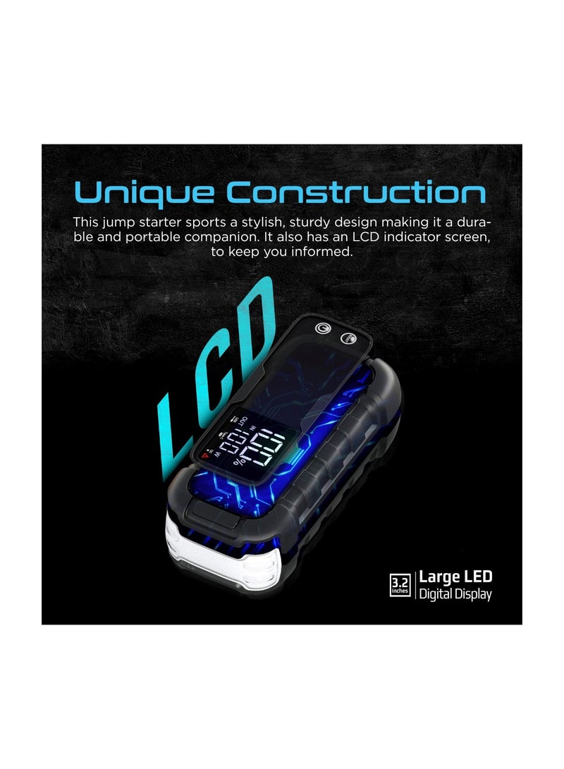 20000 mAh 20000 mAh iPhone 16 Power Bank, Car Starter 2000A/12V Peak Current Portable Jump Starter With 45W USB-C Power Delivery, Dual QC 3.0 USB Ports, LED Light And Smart Clamp For Cars, iPhone 15 - Black