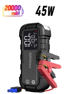 PROMATE 20000 mAh 20000 mAh iPhone 16 Power Bank, Car Starter 2000A/12V Peak Current Portable Jump Starter With 45W USB-C Power Delivery, Dual QC 3.0 USB Ports, LED Light And Smart Clamp For Cars, iPhone 15 - Black  - Image 1