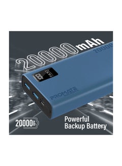 PROMATE 20000 mAh Universal Ultra-Slim iPhone 16 Power Bank, Portable Charger With 10W USB-C Input/Output Port, Dual USB Ports, LED Screen And Over-Heating Protection For iPhone 16, Galaxy S25, iPad Air - Blue  - Image 2