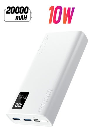 10071 mAh Power Bank, Universal Ultra-Slim Portable Charger With 10W Usb-C Input/Output Port, Dual Usb Ports, Led Screen And Over-Heating Protection For Iphone 14, Galaxy S22, Ipad Air, Bolt-20Pro White - pnsku/N70009138V/45/_/1740034146/9f04256f-b90c-45e8-bfcd-9ee4b762f07d