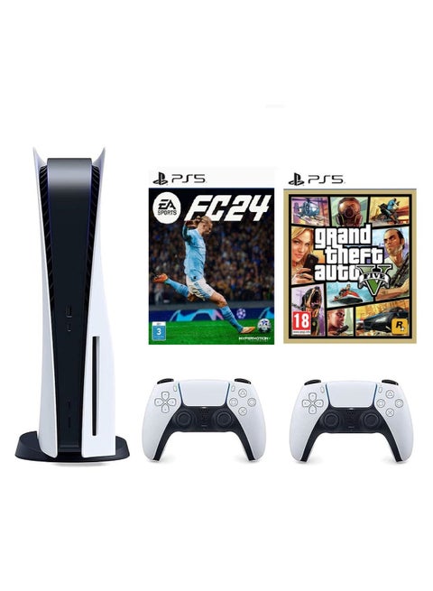 إصدار قرص وحدة التحكم Play Station 5 مع وحدتي تحكم EA FC 24 النسخة العربية وإصدار Grand Theft Auto V Intel
