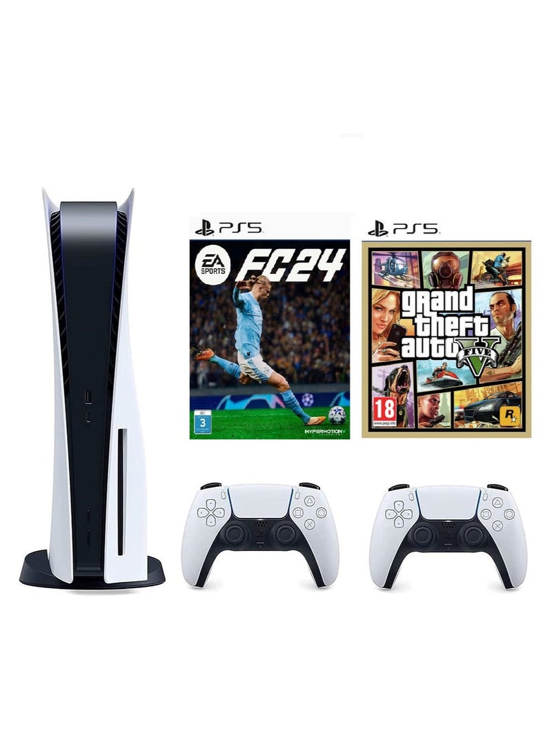 Sony - Play Station 5 Console Disc Version With 2 Controllers EA FC 24 Arabic Version And Grand Theft Auto V Intel Version - Image 1