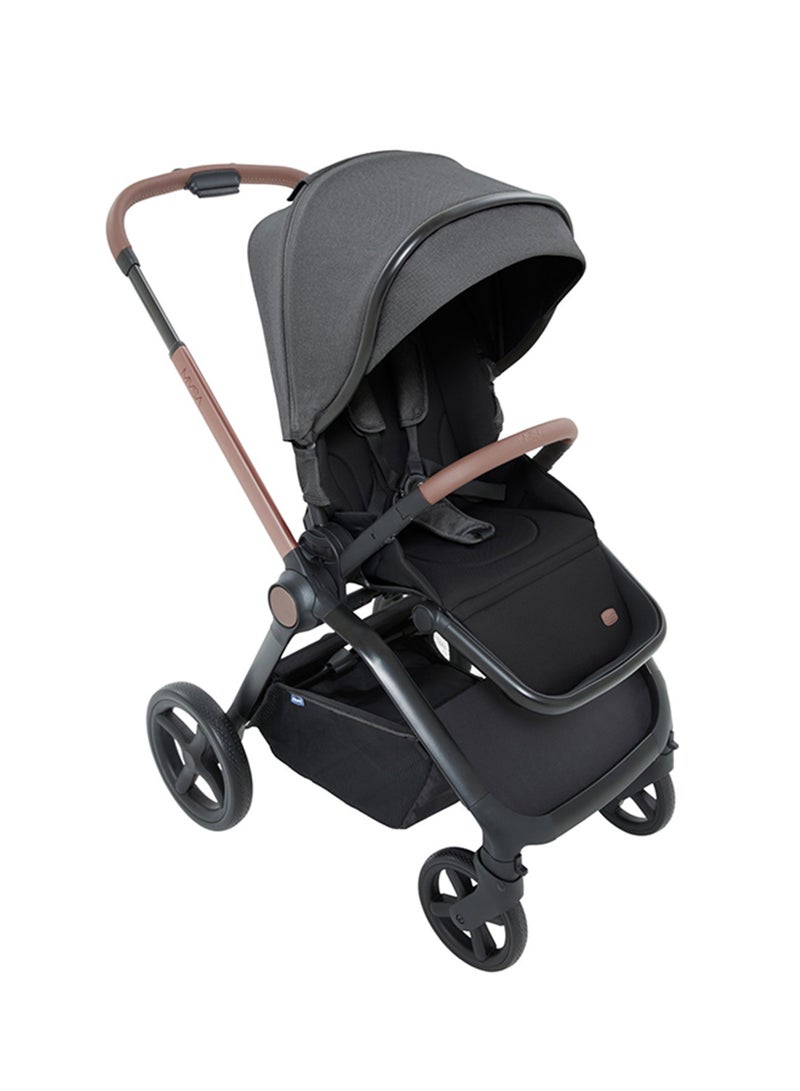 Chicco Mysa Stroller - Newborn Comfort with Reversible Seat, Shock Absorbing Wheels UV Canopy, Black Satin, Foldable Design  - Image 3