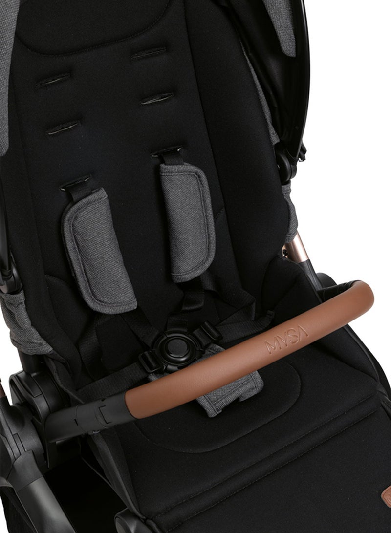 Chicco - Mysa Stroller - Newborn Comfort with Reversible Seat, Shock Absorbing Wheels UV Canopy, Black Satin, Foldable Design - Image 1