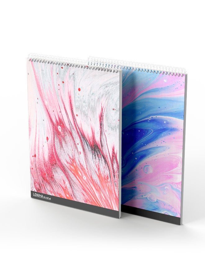 LOWHA Set Of 2 Spiral Notepads Each With 50 Sheets And A Hard Paper Cover With Watercolor Drawing Design Blue/Pink/White/Red/Grey - Image 2