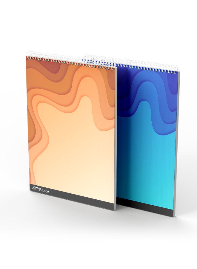 LOWHA Set Of 2 Spiral Notepads Each With 50 Sheets And A Hard Paper Cover With Colorful Background Design Blue/Brown - Image 2