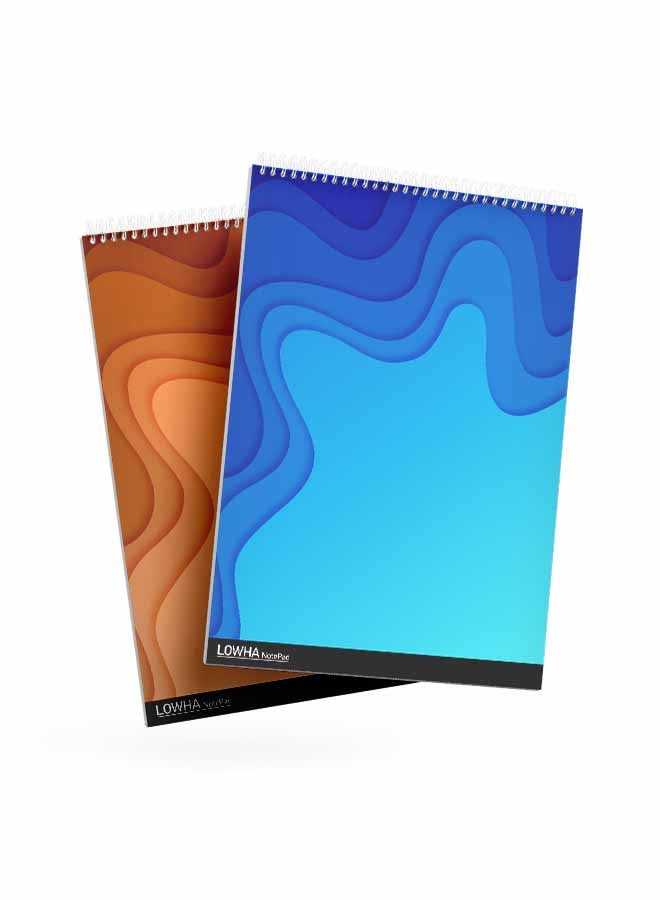 LOWHA Set Of 2 Spiral Notepads Each With 50 Sheets And A Hard Paper Cover With Colorful Background Design Blue/Brown - Image 1