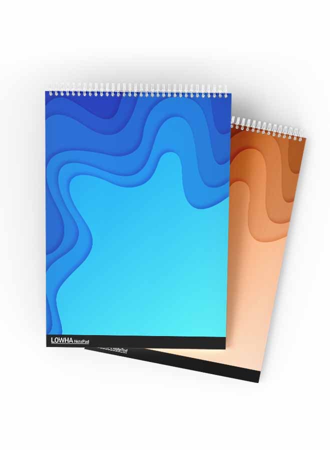 LOWHA Set Of 2 Spiral Notepads Each With 50 Sheets And A Hard Paper Cover With Colorful Background Design Blue/Brown - Image 3