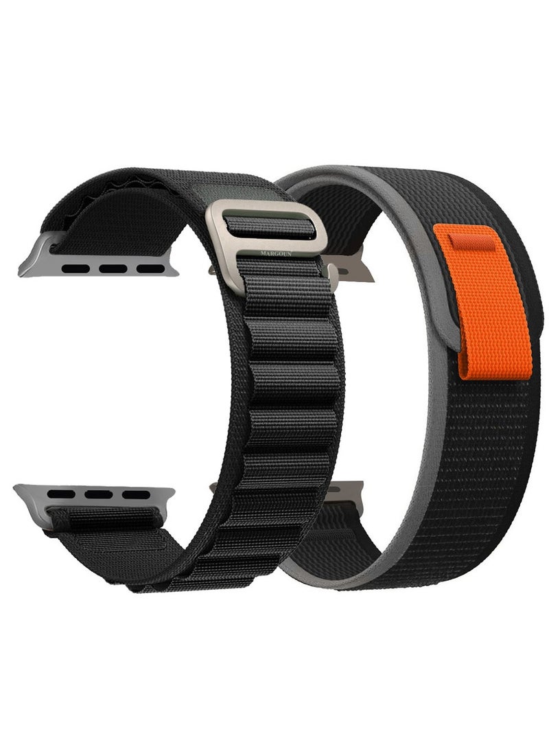 MARGOUN - 2 Packs For Apple iWatch Bands Nylon Alpine And Trail Bands Compatible With Apple iWatch For Men Women Replacement Strap 49Mm 45Mm 44Mm 42Mm For iWatch Series Ultra/8/7/6/5/4/3/2/1/SE Black - Image 1