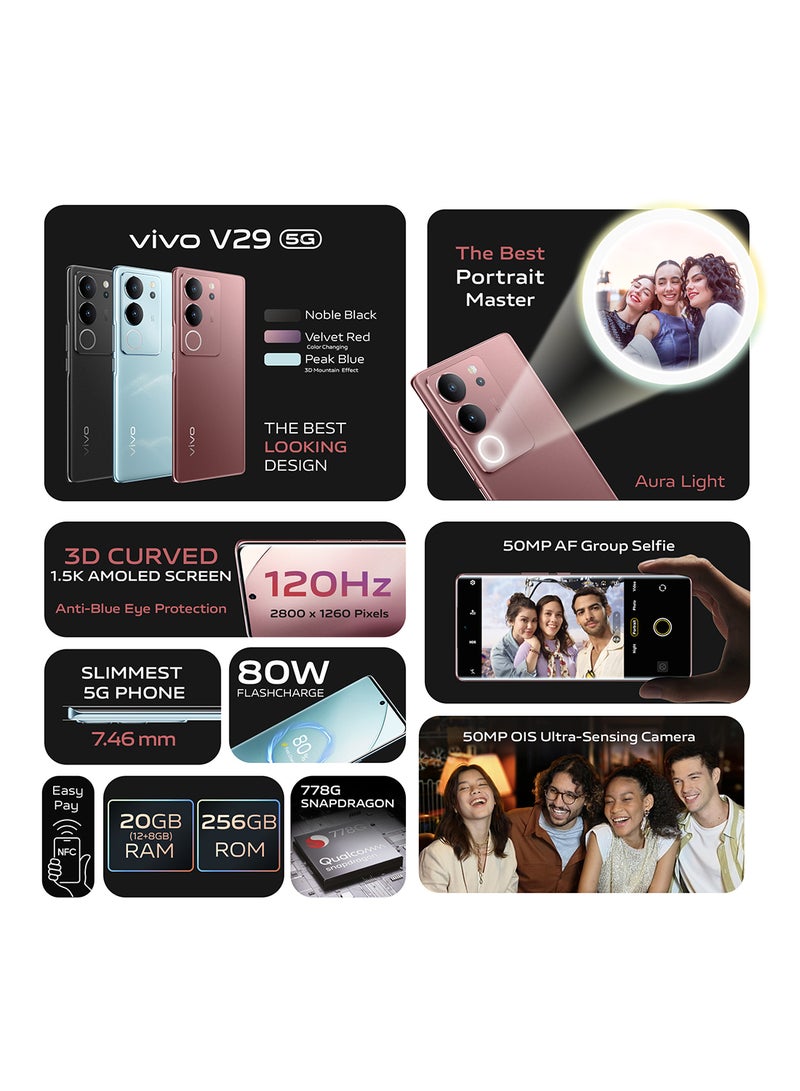 vivo - V29 5G Velvet Red, Color Changing, 12GB+8GB RAM 256GB, Portrait Master - Image 1