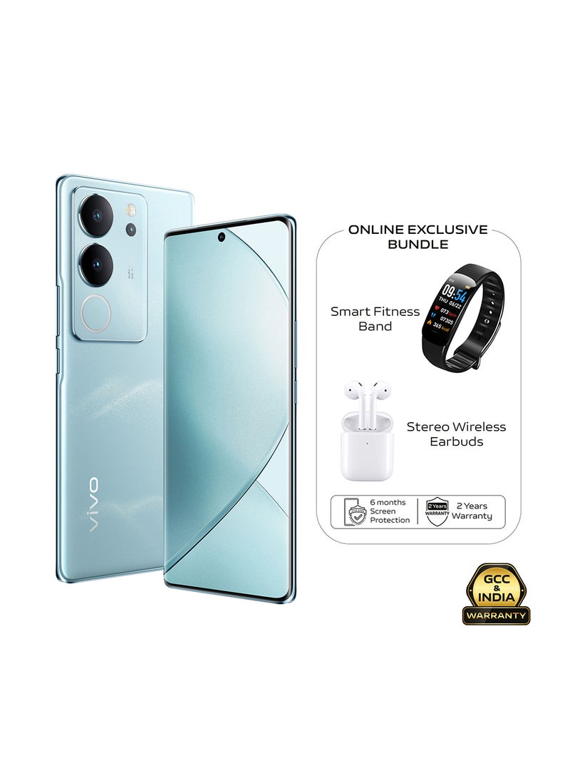 V29 5G Peak Blue، تأثير جسيمات ثلاثي الأبعاد مع زجاج، 12 جيجا بايت + 8 جيجا بايت رام 256 جيجا بايت، بورتريه ماستر - مع سماعات أذن هدايا، سوار لياقة ذكي واستبدال الشاشة لمدة 6 أشهر