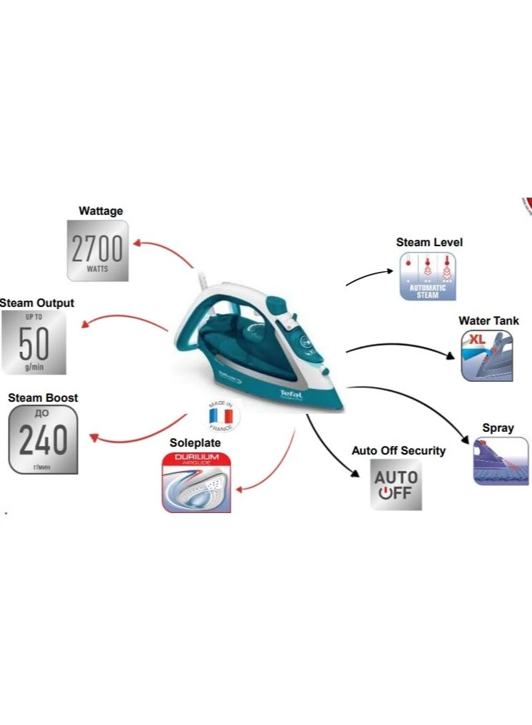 Tefal - Easygliss Plus, Steam Iron, Auto-off, 240gmin, 1 L 2700 W FV5772E2 Multicolour - Image 1