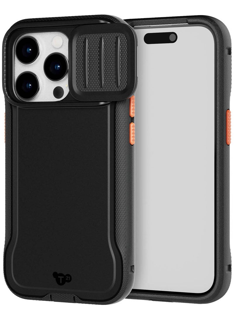 تيك 21 حافظة Evo Max MagSafe لهاتف iPhone 15 Pro مع حماية من السقوط لمسافة 20 قدم وغطاء عدسة الكاميرا المنزلقة - أسود - Image 1