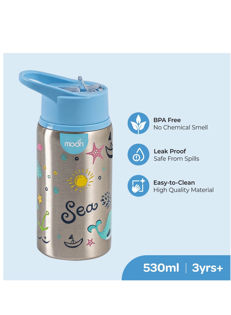 مون Single Wall SS Sipper Bottle - Blue  - Image 2