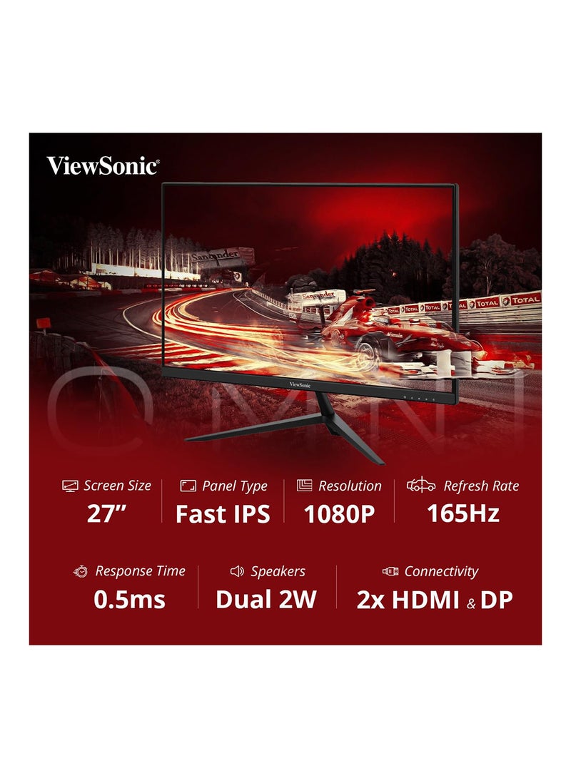 ViewSonic - Omni 27 Inch Full HD Fast IPS Gaming Monitor With 0.5 ms 165Hz HDR10 AMD Free Sync Premium VESA Adaptive Sync 104% sRGB 2 Speaker And 5 Year Warranty Upon Registration Black - Image 1