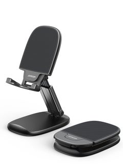 Phone Stand, Height Adjustable Phone Holder, Aluminum Foldable iPhone Stand For Desk, Stable Mobile Stand Holder Compatible With Most Phones, iPhone 15 Pro/Pro Max, Samsung Galaxy, iPad Black