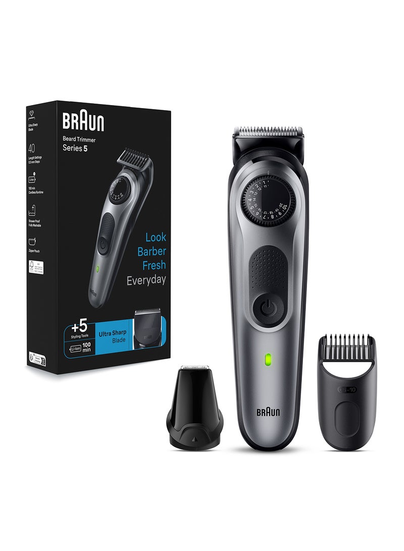 Braun Beard Trimmer Series 5 5440, Trimmer For Men with Styling Tools and 100-min Runtime Black - Image 1