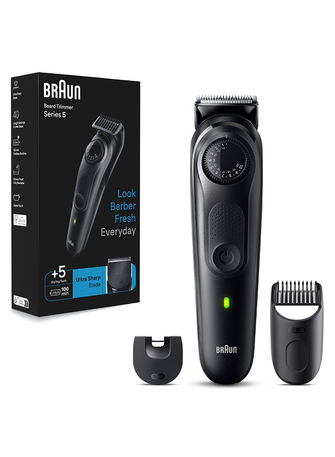 BRAUN Beard Trimmer Series 5 5420, Trimmer For Men With Styling Tools And 100-Min Runtime Black - Image 2