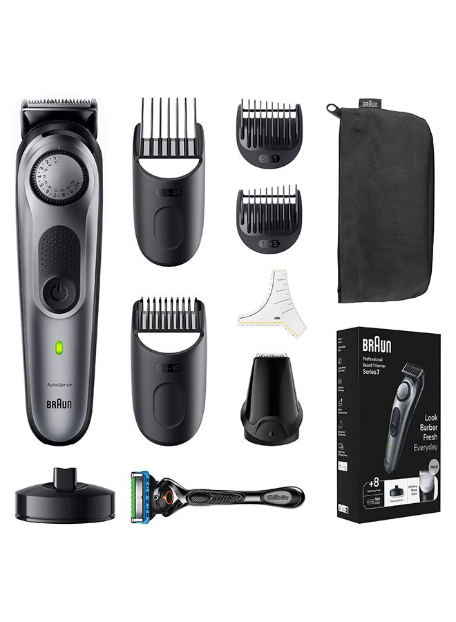 BRAUN Beard Trimmer Series 7 7420, Trimmer For Men With Barber Tools And 100-Min Runtime Silver/Black - Image 1