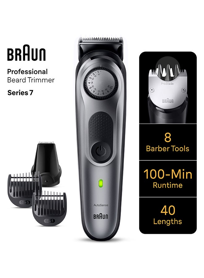 BRAUN Beard Trimmer Series 7 7420, Trimmer For Men With Barber Tools And 100-Min Runtime Silver/Black - Image 4
