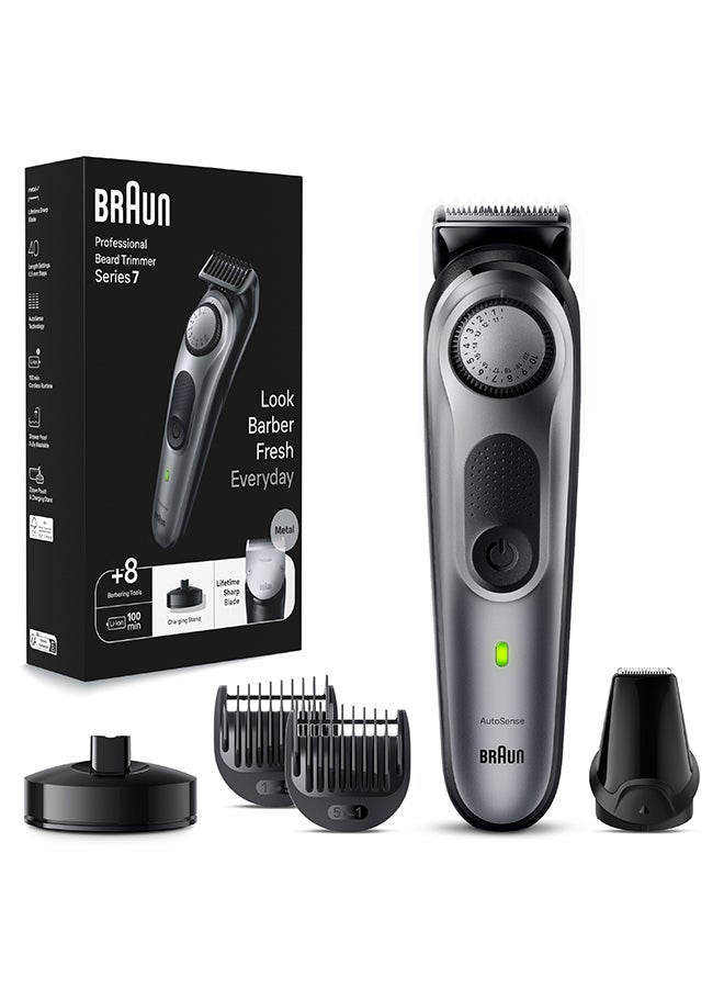 BRAUN Beard Trimmer Series 7 7420, Trimmer For Men With Barber Tools And 100-Min Runtime Silver/Black - Image 2