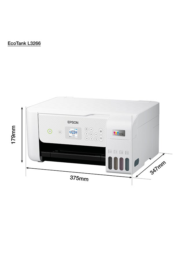 EPSON - EcoTank L3266 Home ink tank printer A4, colour, 3-in-1 printer with WiFi and SmartPanel App connectivity White - Image 1