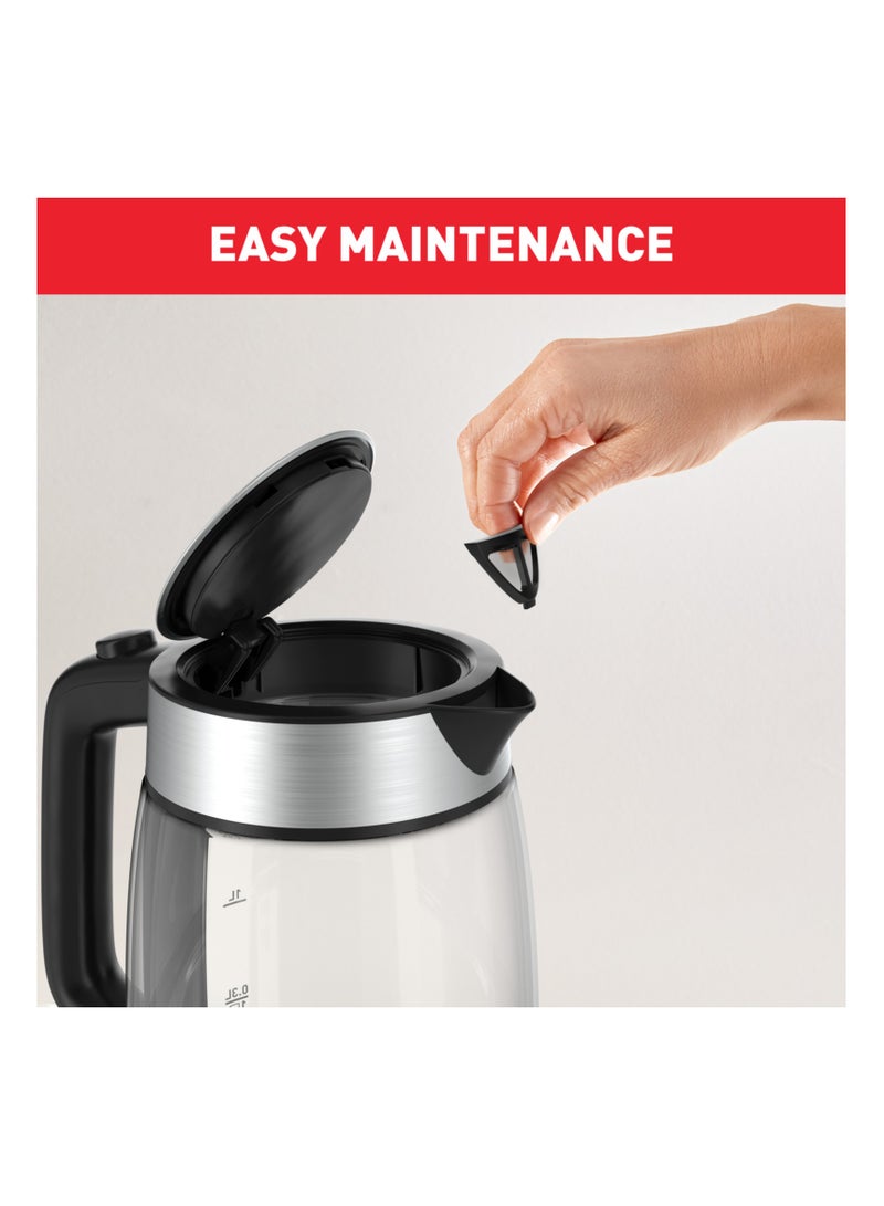 Tefal - Kettle |  Glass Electric Kettle | Concealed Heating Element | Cordless 360° Design | Removable Anti-Scale Filter | Precision Spout | Easy-Viewing Water Level | Assisted Lid Opening | 2 Years Warranty 1.7 L 2200 W KI700827 Clear - Image 1