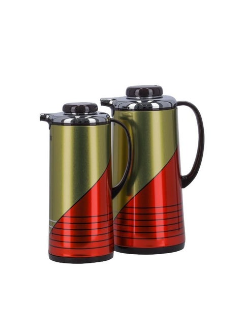 Royalford Pack of 2 Double Wall Vacuum Flask Set- RF11367| 1900 ML and 1300 ML Flask with Asbestos Free Pink Glass Inner and Strong Iron Body| Leak-Proof and Portable Design to Keep Drinks Hot or Cold for Long Hours| Suitable for Indoor and Outdoor Use| Maroon and Golden GOLDEN AND MAROON