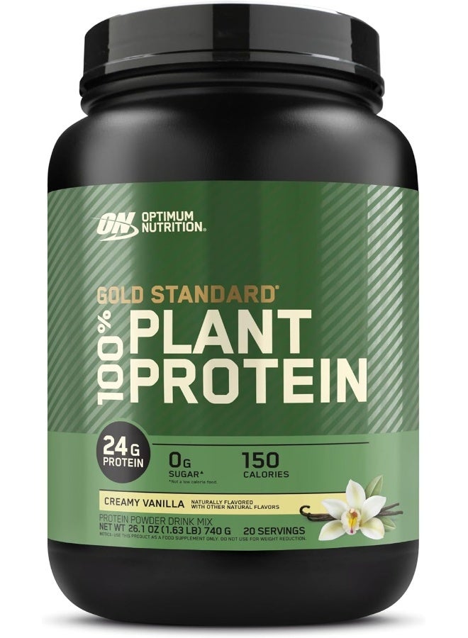 Optimum Nutrition Gold Standard 100% Plant Based Protein Powder, Gluten Free, Vegan Protein for Muscle Support and Recovery with Amino Acids - Creamy Vanilla, 740 G, 20 Servings - Image 1