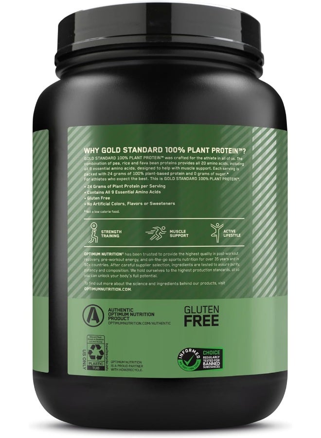 Gold Standard 100% Plant Based Protein Powder, Gluten Free, Vegan Protein for Muscle Support and Recovery with Amino Acids - Rich Chocolate Fudge, 800 G, 20 Servings