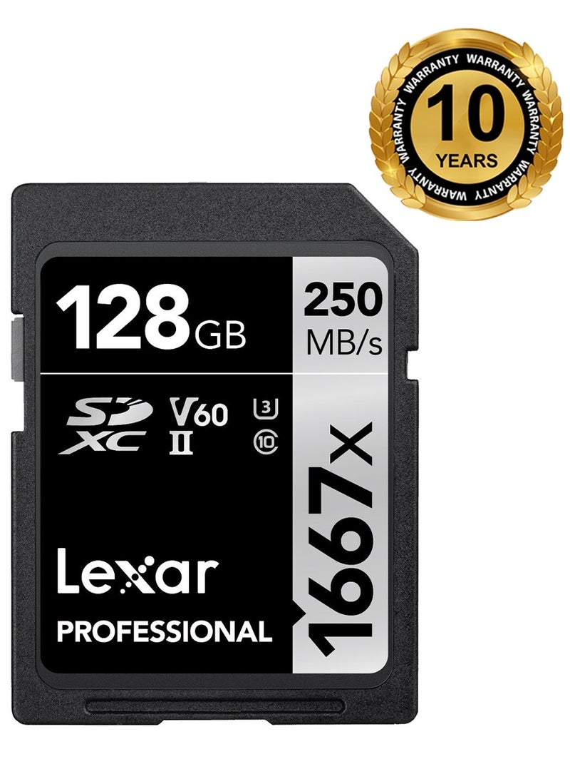 Lexar Lexar 128GB Professional 1667x UHS-II SDXC Memory Card with 10 years warranty - official distributor 128 GB  - Image 1