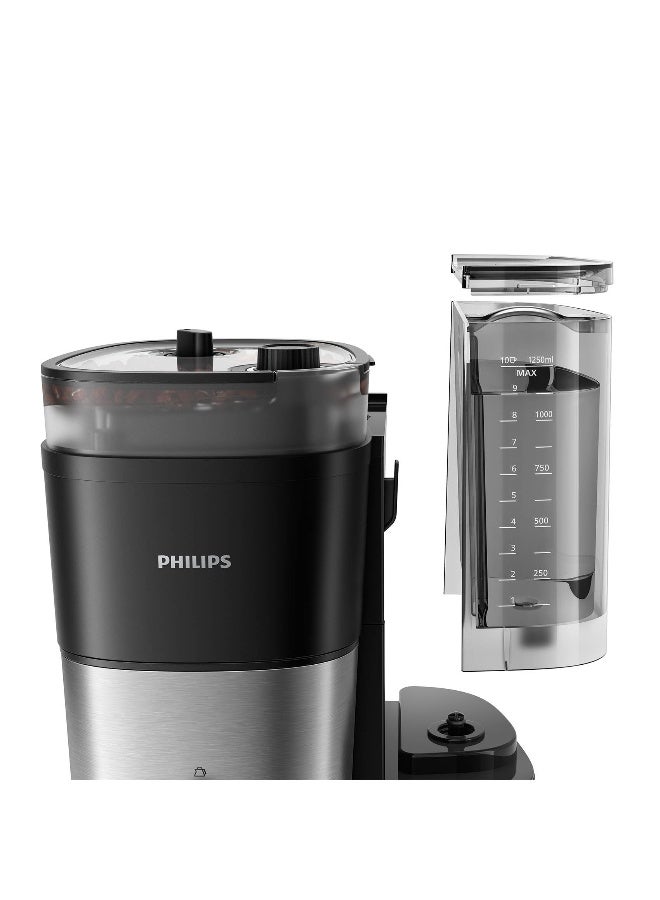 Philips All-in-One Brew Drip Coffee Maker - With Built-in Grinder, Up to 10 Cups, Glass Jug, Auto Off function, Timing Controlled Brewing Program, Duo Beans Container, 1.25 L 1000 W HD7900/50 Black/Silver - Image 3