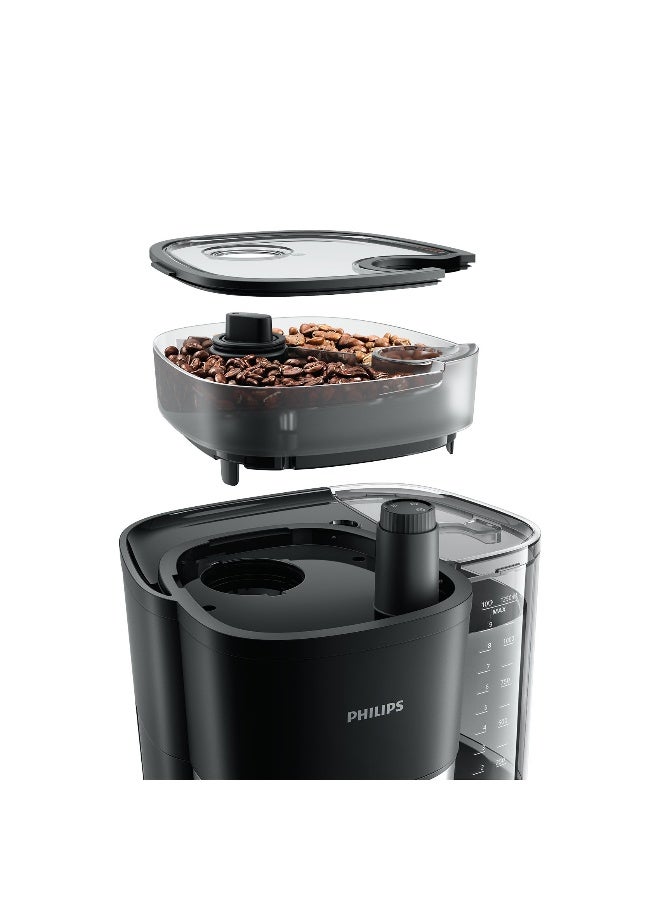 Philips All-in-One Brew Drip Coffee Maker - With Built-in Grinder, Up to 10 Cups, Glass Jug, Auto Off function, Timing Controlled Brewing Program, Duo Beans Container, 1.25 L 1000 W HD7900/50 Black/Silver - Image 2