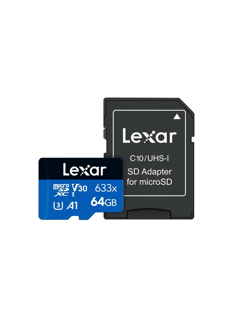 بطاقة ذاكرة Lexar microSDXC عالية الأداء 633x UHS-I بسعة 64 جيجابايت مع محول SD - ضمان لمدة 10 سنوات - موزع رسمي - pnsku/N70009817V/45/_/1696321894/1c654bf3-453b-4c9d-a6cf-e739ae7c3cb7