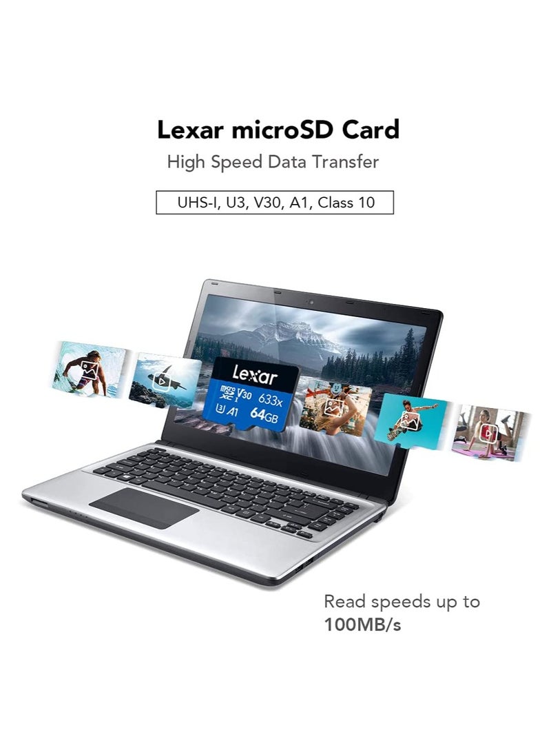 بطاقة ذاكرة Lexar microSDXC عالية الأداء 633x UHS-I بسعة 64 جيجابايت مع محول SD - ضمان لمدة 10 سنوات - موزع رسمي - pnsku/N70009817V/45/_/1696321976/326b066a-dabe-4f21-a39d-7f7384cb1c23